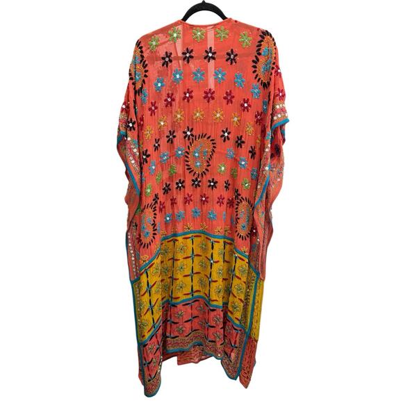 NWT Zara Embroidered Beaded Kaftan Dress M Boho Ethnic Viscose Colorful Maxi - Picture 8 of 13